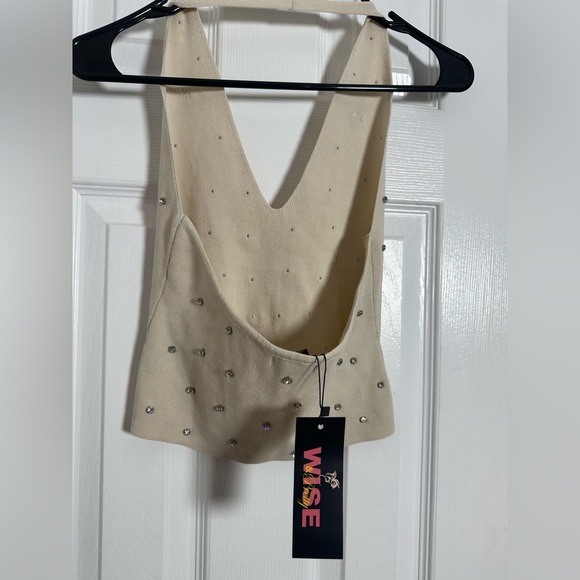 Cream Sleeveless Embellished Tank Top - Picture 4 of 6